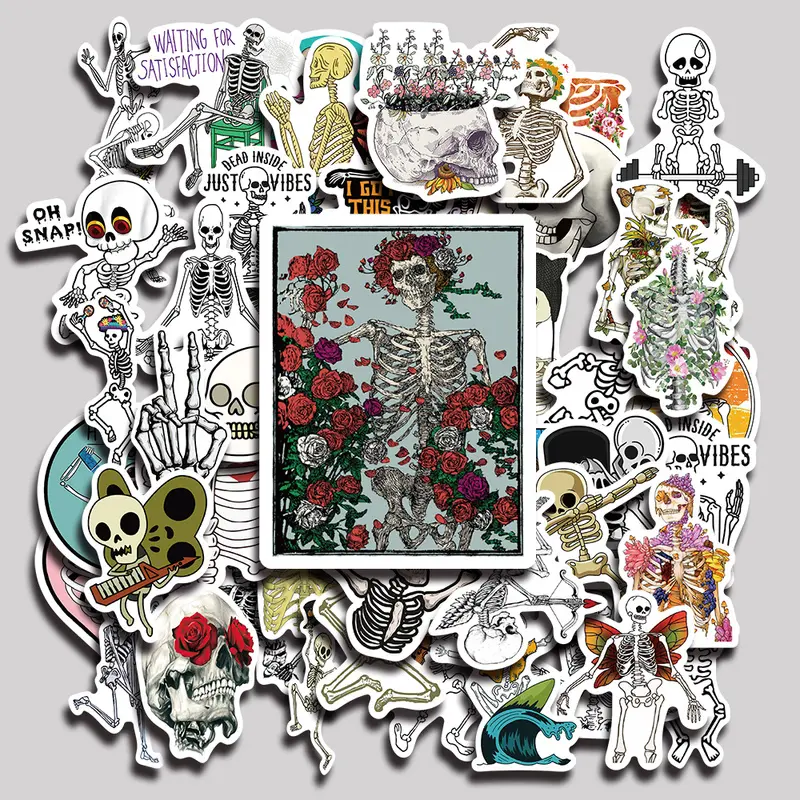 50PCS skeleton Aesthetic Vinyl Stickers Pack for Laptop Water Bottle Phone Case Skateboard Journal Scrapbook DIY Decoration