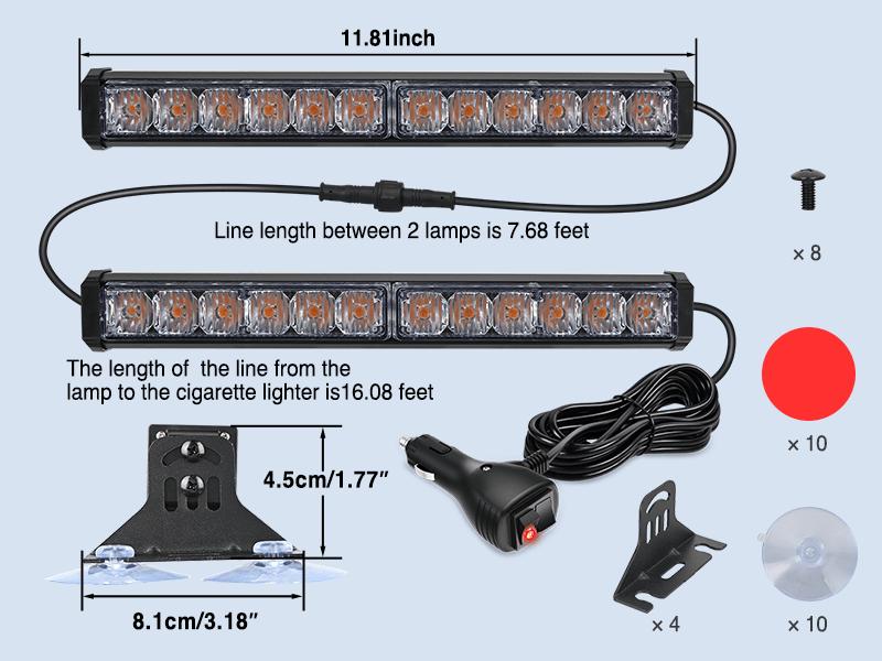 Nilight 24LED High Intensity 12-24V DC Aluminum Tinted 2-in-1 Emergency Strobe Traffic Advisor Light Bar, Amber Dash Warning Safety Flashing Lights for Windshield, Law Enforcement Trucks Cars Plow Vehicles