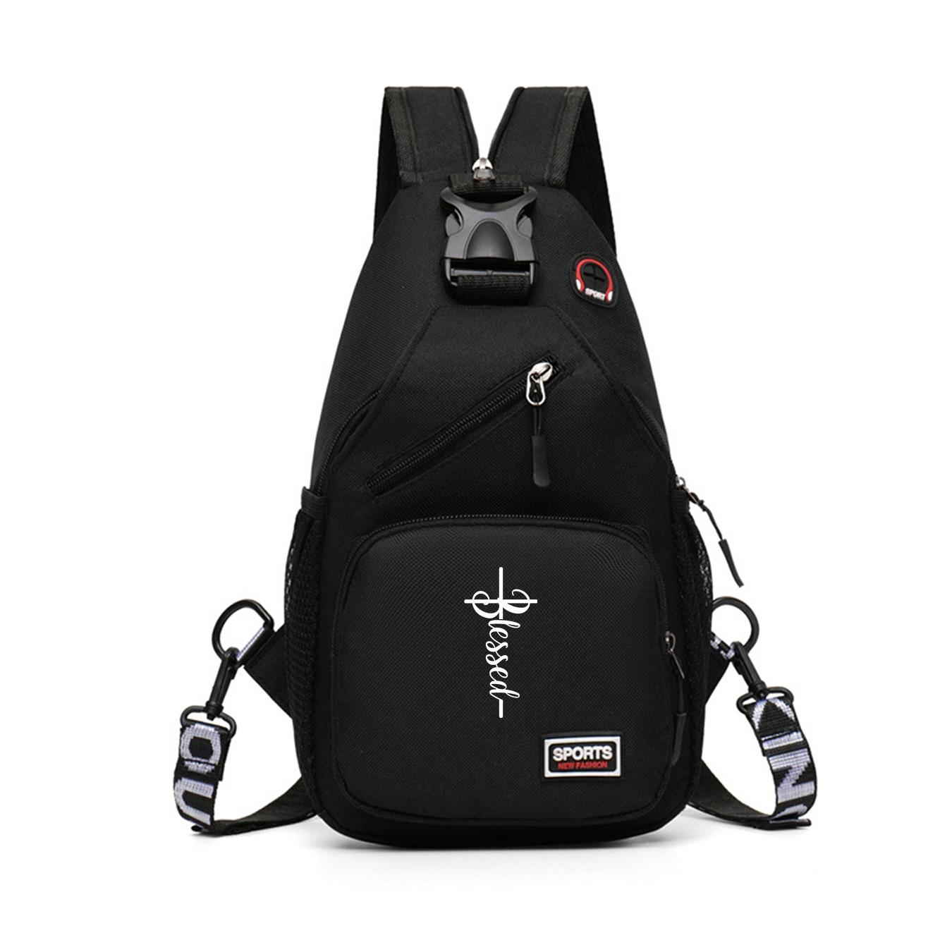 "Blessed" Cross Print Sling Backpack, Unisex Small Casual Chest Bag, Portable Crossbody Rucksack for Daily Use, Gift for Trendsetters, Budget-Friendly