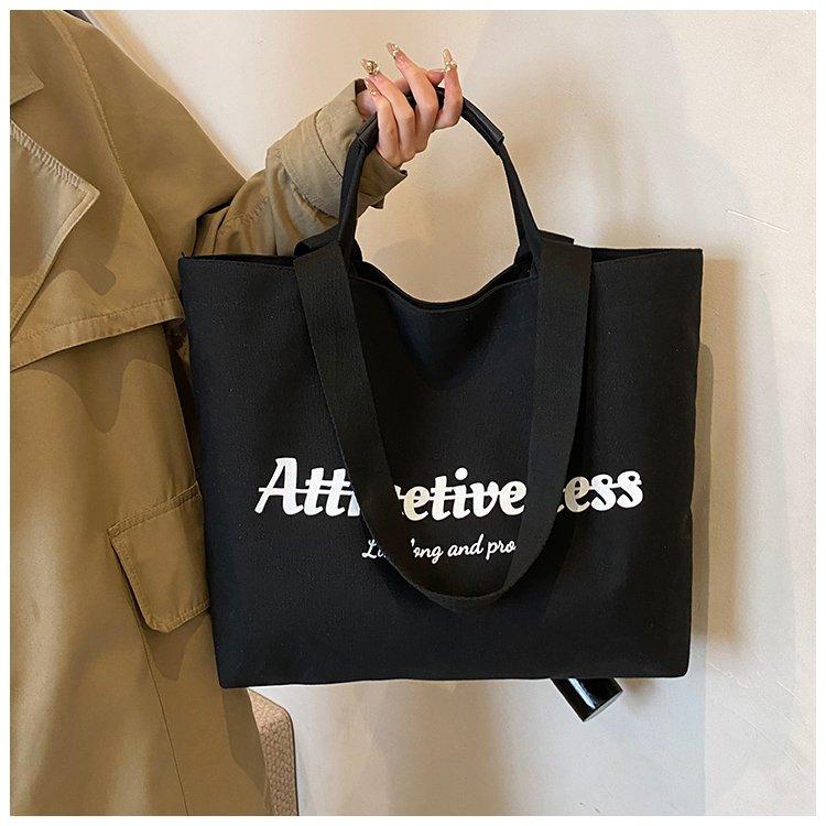 Casual Letter Print Canvas Tote Bag, Large Capacity Commute Shoulder Bag, Lazy Style Handbag, Student School Bag