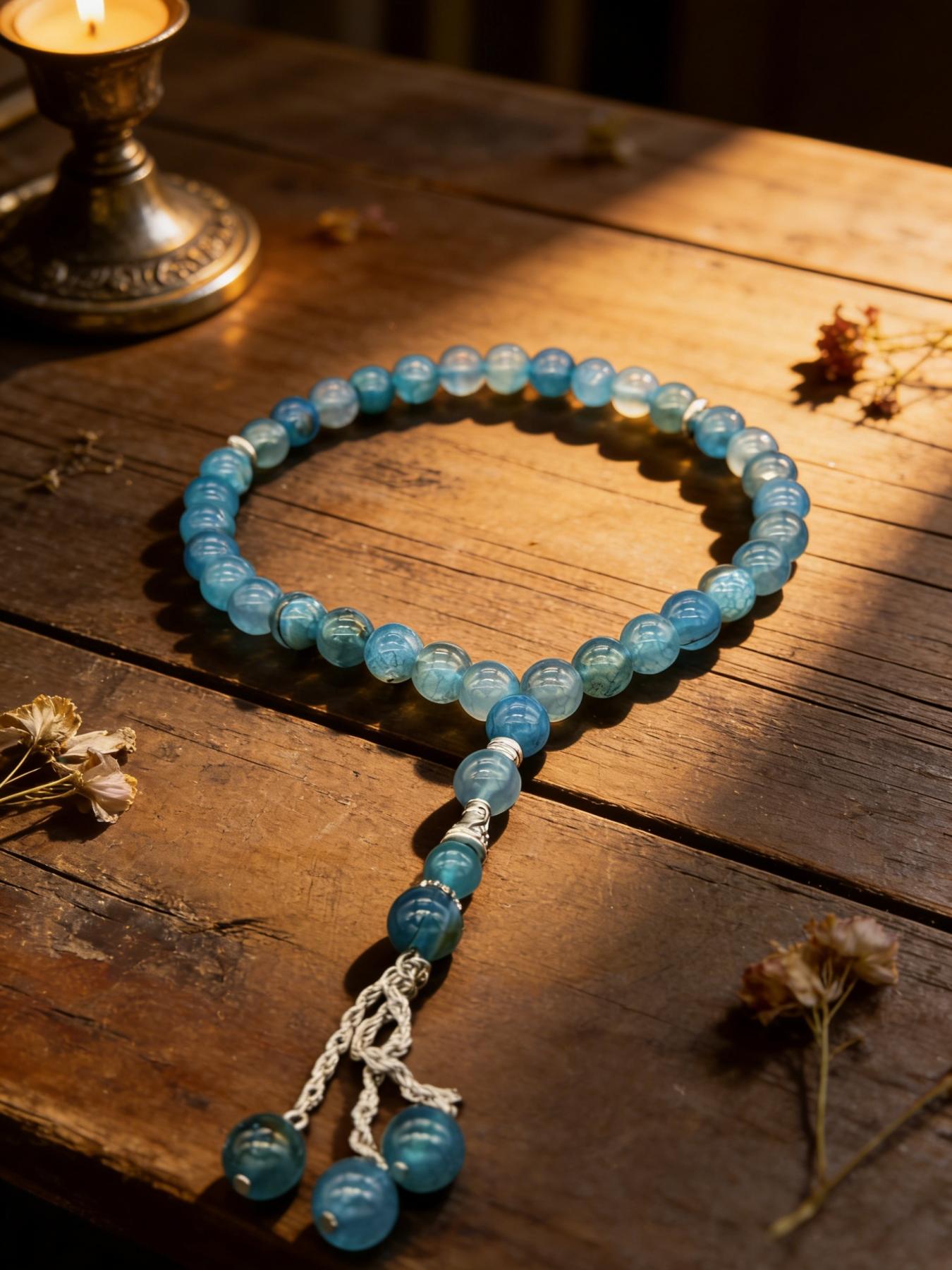 Blue Dragon Pattern Agate Bead Bracelet, Vintage Tibetan Buddhist Jewelry, Lucky Charm Accessory, Perfect Gift for Couples and Friends