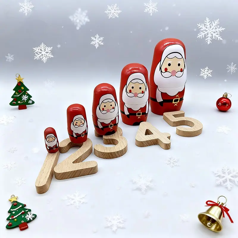 5 Piece Christmas Santa Home Decor Set, Russian nesting Dolls Matryoshka Stacking Toys, Holiday Gift for Kids, Birthday Party Present, Festive Decoration