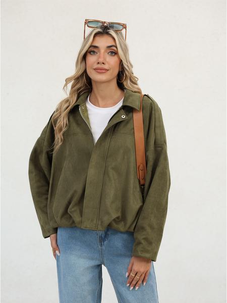 New Fall Winter Trendy Army Short Coat, Suede Velvet Loose Fit Women's Casual Jacket, Stylish Ladies Outerwear