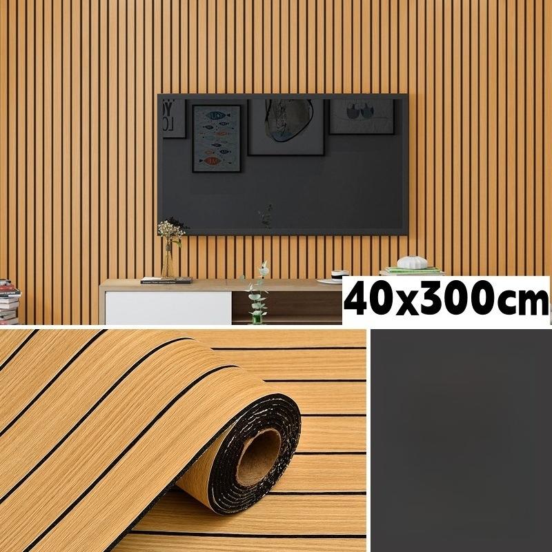 PVC Slat Wall Panel Peel and Stick 40CM"x 300CM" Faux Wood Slat Panel Artificial Oak Wood Grain Self-Adhesive Soundproof 3D Wall Panel for Walls and Ceilings