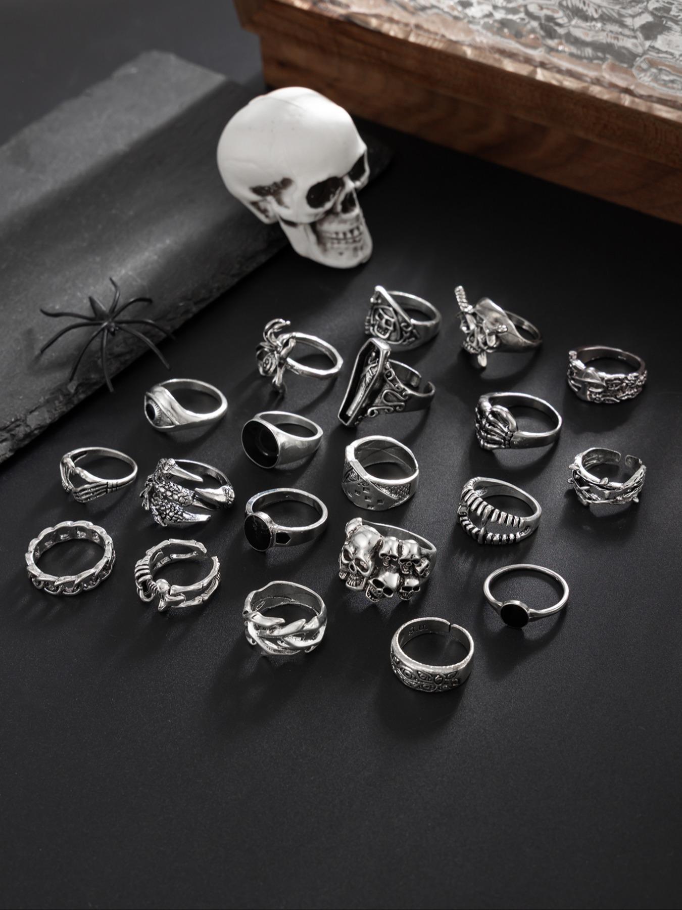 20 Piece Vintage Spider Skull Ring Set, Dark Punk Joint Rings, Dark Aesthetic Rings, Holiday Gift, Street Style Charm Jewelry, Witchy Jewelry, All Seasons