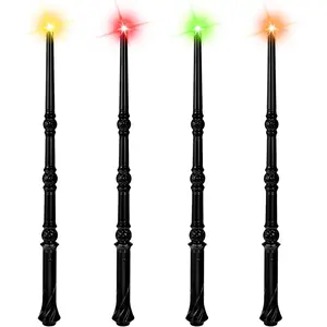 Light Up Magic Wand with Sounds & 4 Color Lights - 4PCS Illuminating Wizard Witch Toy Wands for Kids - Cosplay Birthday Party Favors, Black