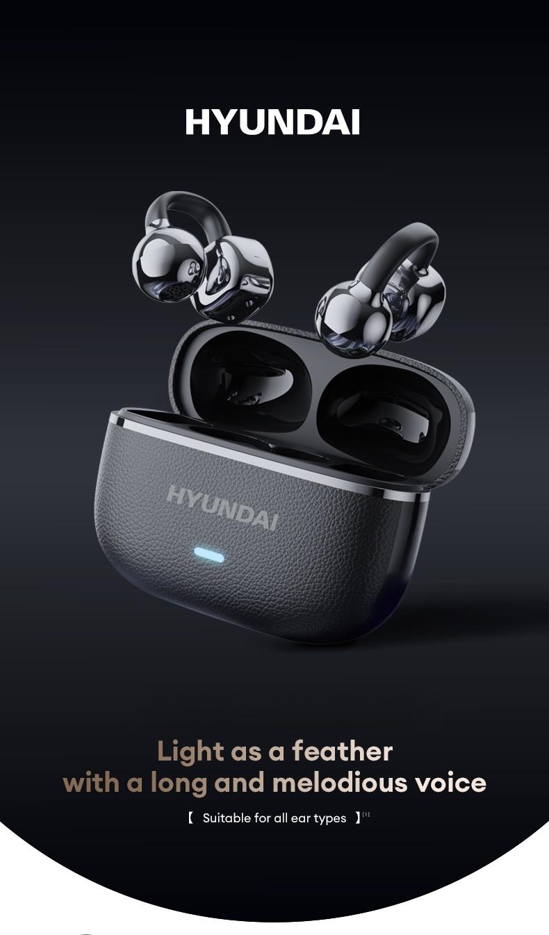 HYUNDAI C03 Clip-On Wireless Headphones with DT6.0 Pulse Directional Technology, 360° ACS Panoramic Sound, IPX5 Waterproof Audio Earbuds for Music & Phone Calls, Comfortable for Sports & Workouts