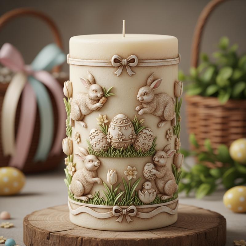 Easter Egg Rabbit Embossed Candle Silicone Mold, Spring Tulip Garden Theme Aromatherapy Mold, Holiday Celebration Handmade Candle Mould