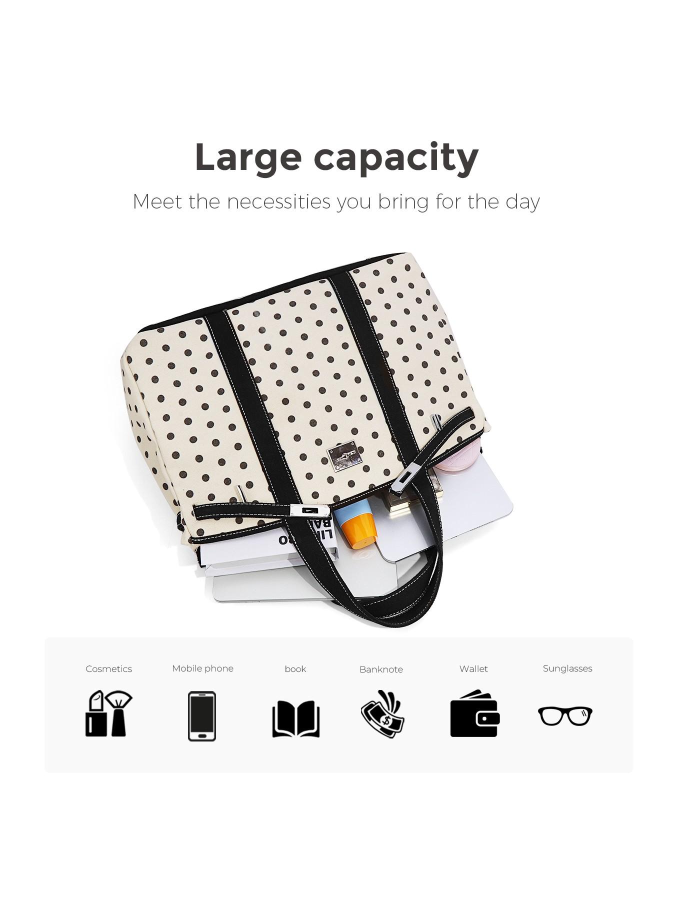Canvas Polka Dot High-End Colorblock New Fashion Handbag, Casual Trendy Bag, Large-Capacity Commuter Tote Purse Bag, Versatile Fashion Accessory for Daily Use