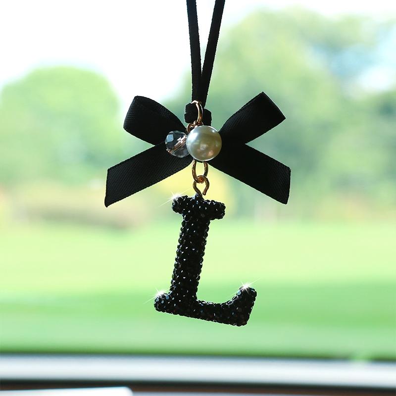 Fashion Bow Car Pendant, Letter Design Rearview Mirror Decoration, Perfect Gift for Holidays & Birthdays, Elegant Auto Accessory, Girly Car Accessories