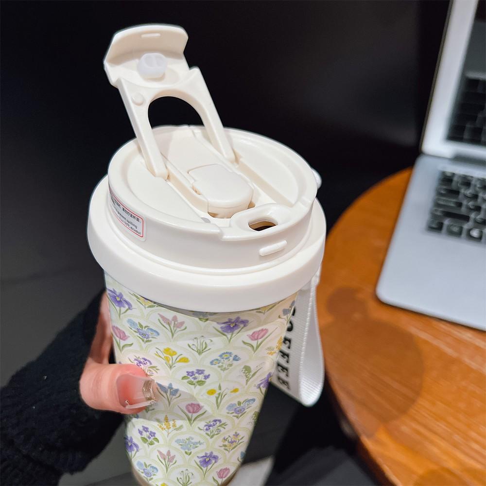 Abstract Floral Coffee Cup, Portable Insulated Tumbler, Keeps Drinks Hot/cold, Boho Style, Ideal for Office, Travel, Sports, Golf