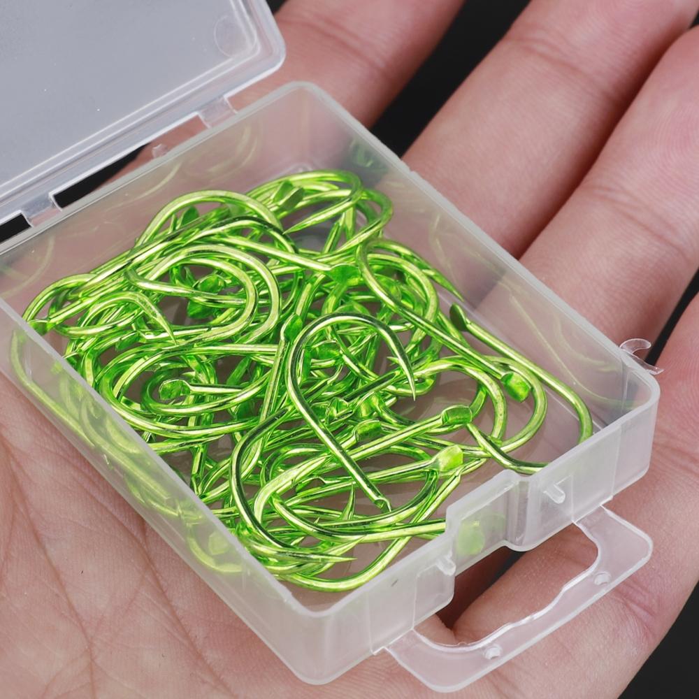FTK Ise-Ni Fishing Hooks, Fluorescent Green, Flattened, 100pcs Stainless Steel, High-Carbon Steel, Barbed