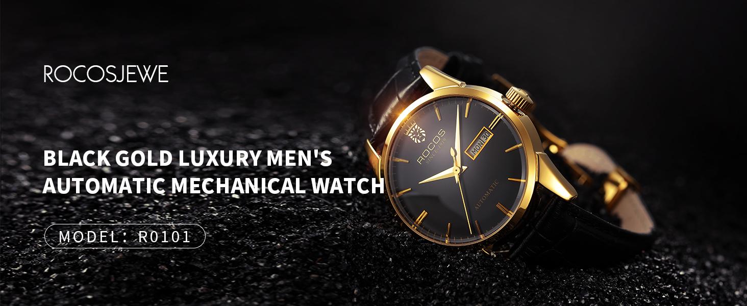 ROCOS Men's Automatic Skeleton Watch – Luxury Leather Strap, Day-Date Display, Waterproof Dress Watch | Elegant Gift | Reloj mecánico para hombre