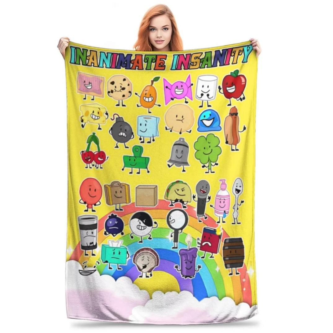 BFDI Inanimate Insanity Cartoon Blanket All Characters Plush Soft Vintage Flannel Throw Blanket for Couch Sofa Chair Bedroom All Season Cozy Aesthetic Fan Gift for Kids Teens Birthday Christmas Halloween Trending Viral Home Decor Blanket