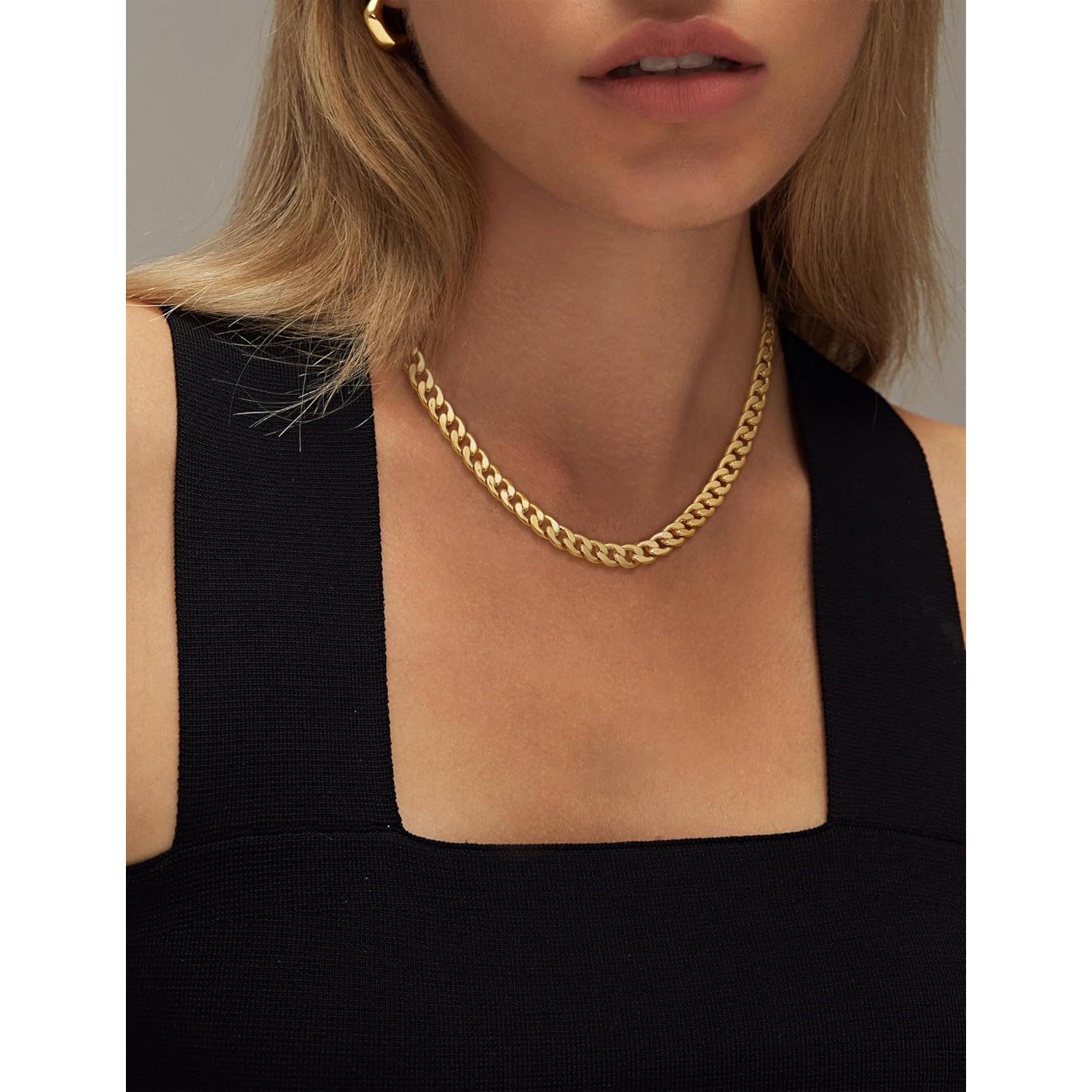 Dainty Chunky Chain Necklace Cuban Link Paperclip Chain Choker Toggle Clasp Layered Pendent Necklace For Women Trendy Fashion Jewelry For dealsforyoudays