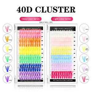 winky beauty 120pcs Colorful DIY Cluster Individual Lashes, 12 Colors Super Fulffy Soft Lashes, Fluffy Eyelashes, 40D Cosplay False Eyelashes, Cosmetic Eyelash Extension, 0.07D 14mm Hand Woven Synthetic Eyelashes, Colored Soft Natural