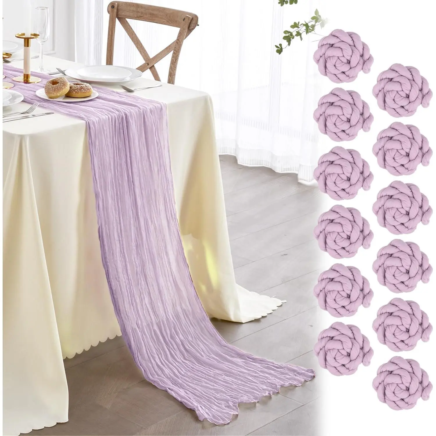 Nialnant 12 Pack Lavender Table Runner for Wedding, Lilac Cheesecloth Table Runner 10Ft Purple Table Runner Cheesecloth Rustic Table Runner for Party Bridal Table Decoration