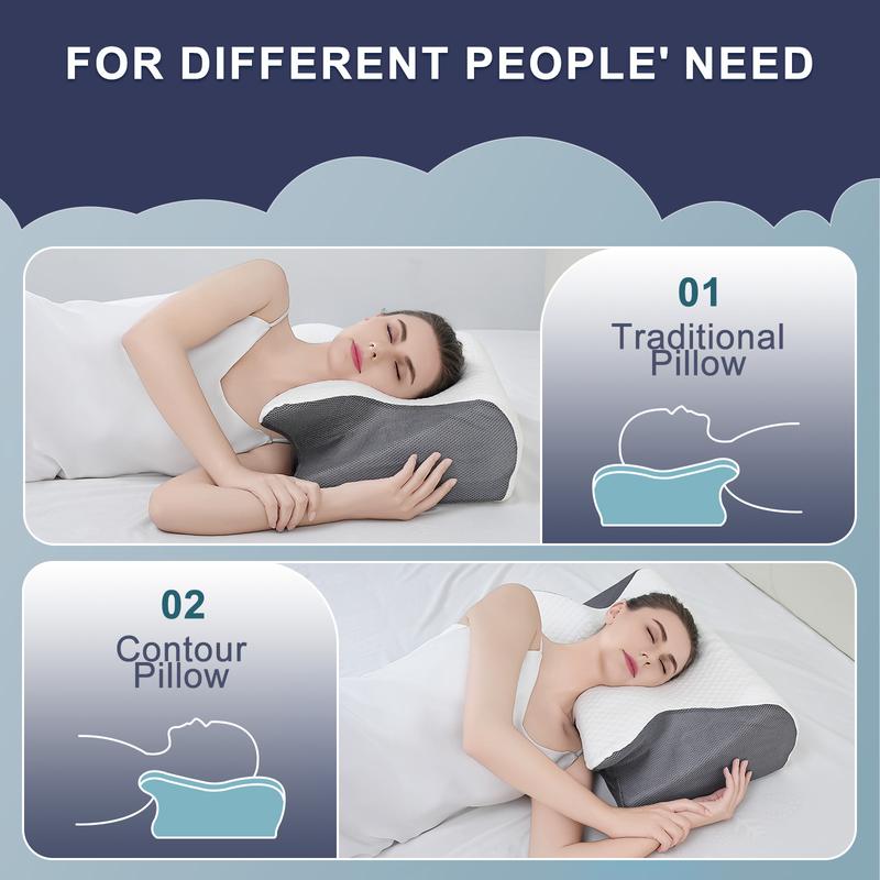 Two-way design with two different heights, ergonomic memory foam pillow for neck and shoulder relaxation, and contoured armrests for side and stomach sleepers. Great Christmas and Mother's Day gift.