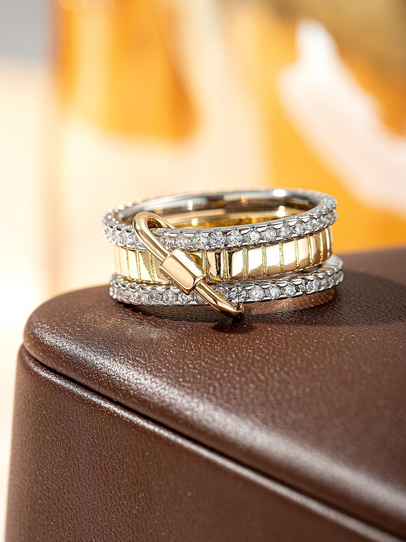 Personalized Two-Color Four-Ring Elegant Stackable Design Women Ring, Valentine Wedding Party Gift, Casual Copper Jewelry Accessory