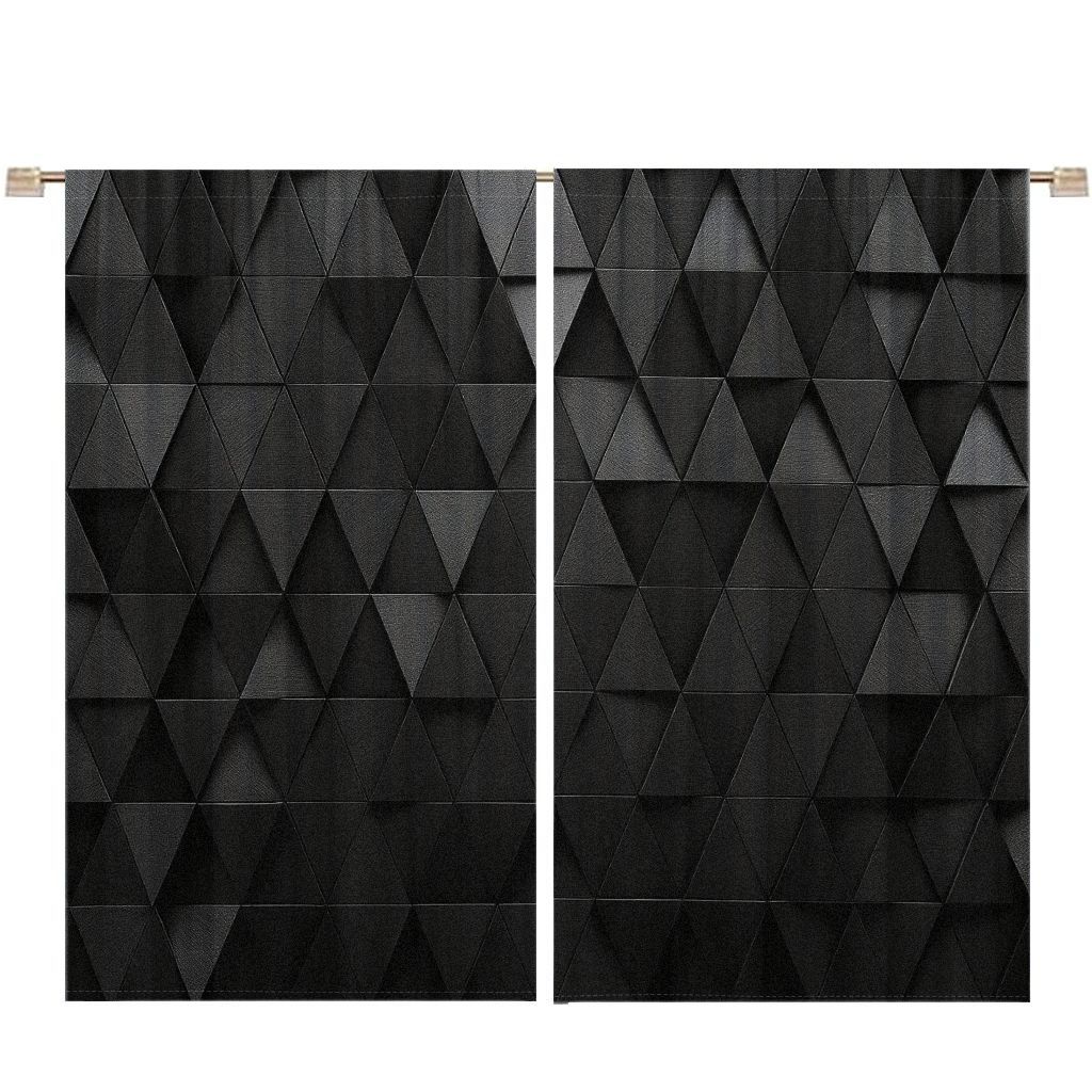 2D Flat  2-Pack Dark Gray Black Triangle Grid 3D Textured Curtains, Modern Abstract Geometric Pattern Light Filtering Blackout Curtains for Living Room Bedroom, Room Decor Curtain, Dimensional Layered Design with Angled Edges