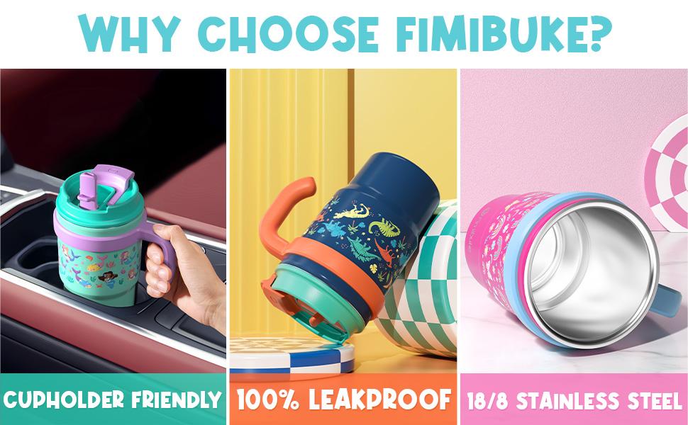 Fimibuke Insulated Tumbler with Handle & Straw - 16oz Leak Proof, BPA FREE, 18/8 Stainless Steel Tumbler with Sip/Swig 2-in-1 Lid, Water Bottle Drinking Cups Travel Mugs