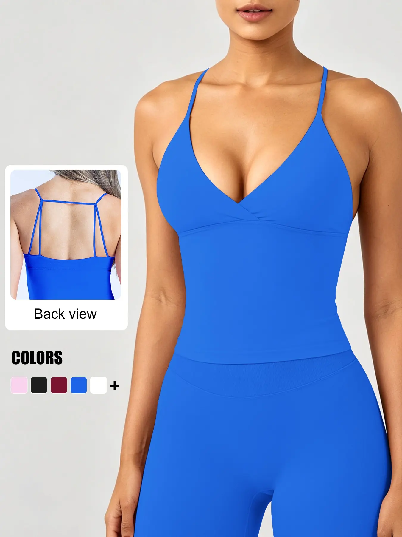 Women's Backless V-Neck Cami Top, Womenswear Sports Slim-Fit Spaghetti Strap Summer Top for Workout and Gym, Soft Lightweight and Breathable Fabric, Trendy Basic Sleeveless Top, Breathable Sleeveless Tops