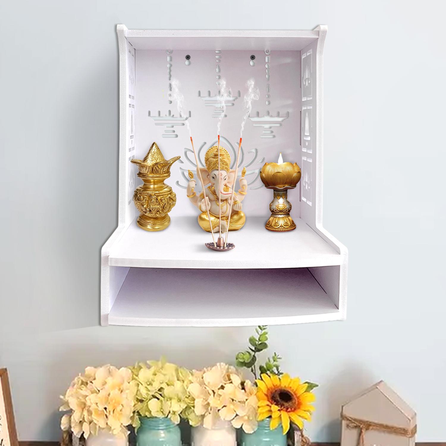 Modern PVC Wall-Mounted Temple, Pooja Mandir & Storage Rack, 12.6 Inch ...