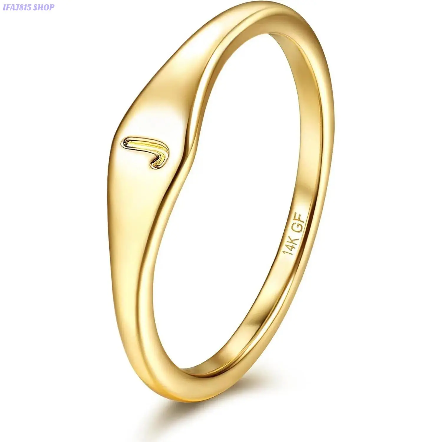 Gold Plated Initial Ring for Women, Dainty Letter Signet Band Ring, Minimalist Stackable Pinky Ring, Thin Alphabet Jewelry, Non-Tarnish Finish, Sizes 6-10 for Everyday Wear, Layering & Gifts