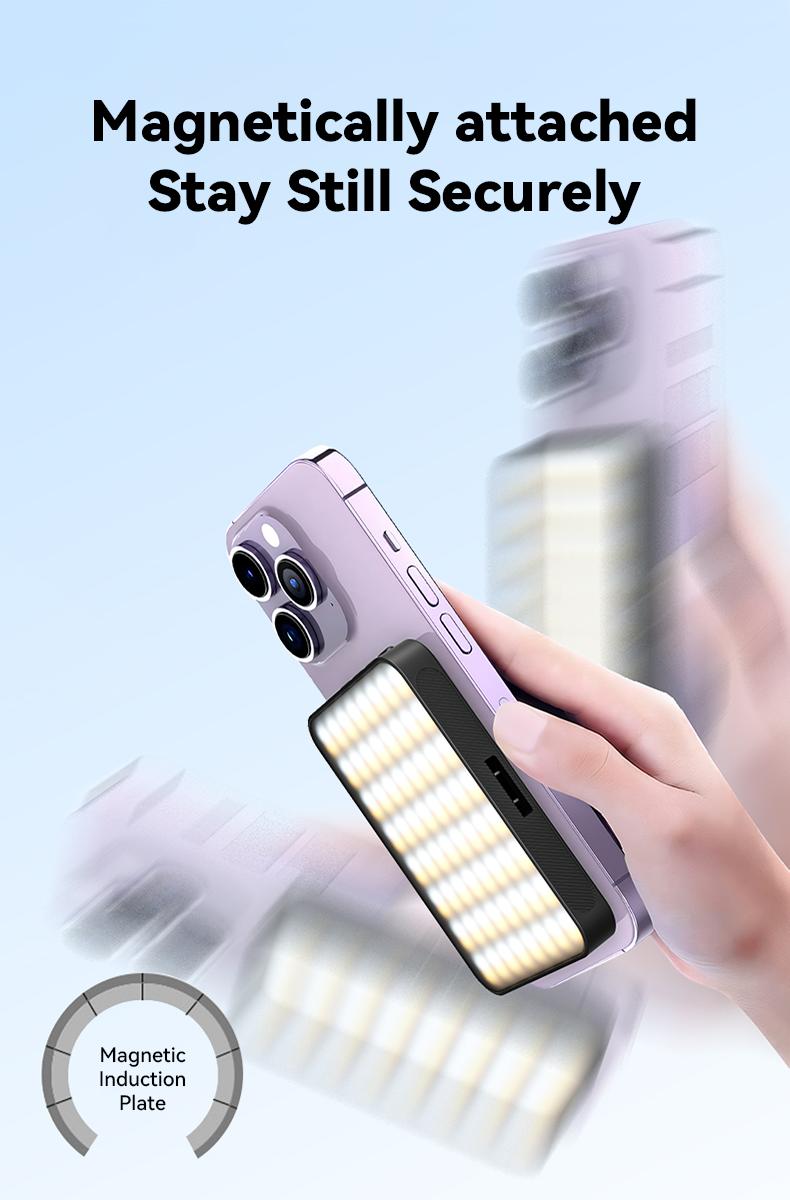 EMEET XJ77 Magnetic Video Light, 3 Color Modes and 10 Brightness Levels, 2000mAh Portable Camera Light 4W Output Power, LED Video Light Panel, 3000-6500K 128 LED Beads for TikTok, Content Creator, Photographer portable light