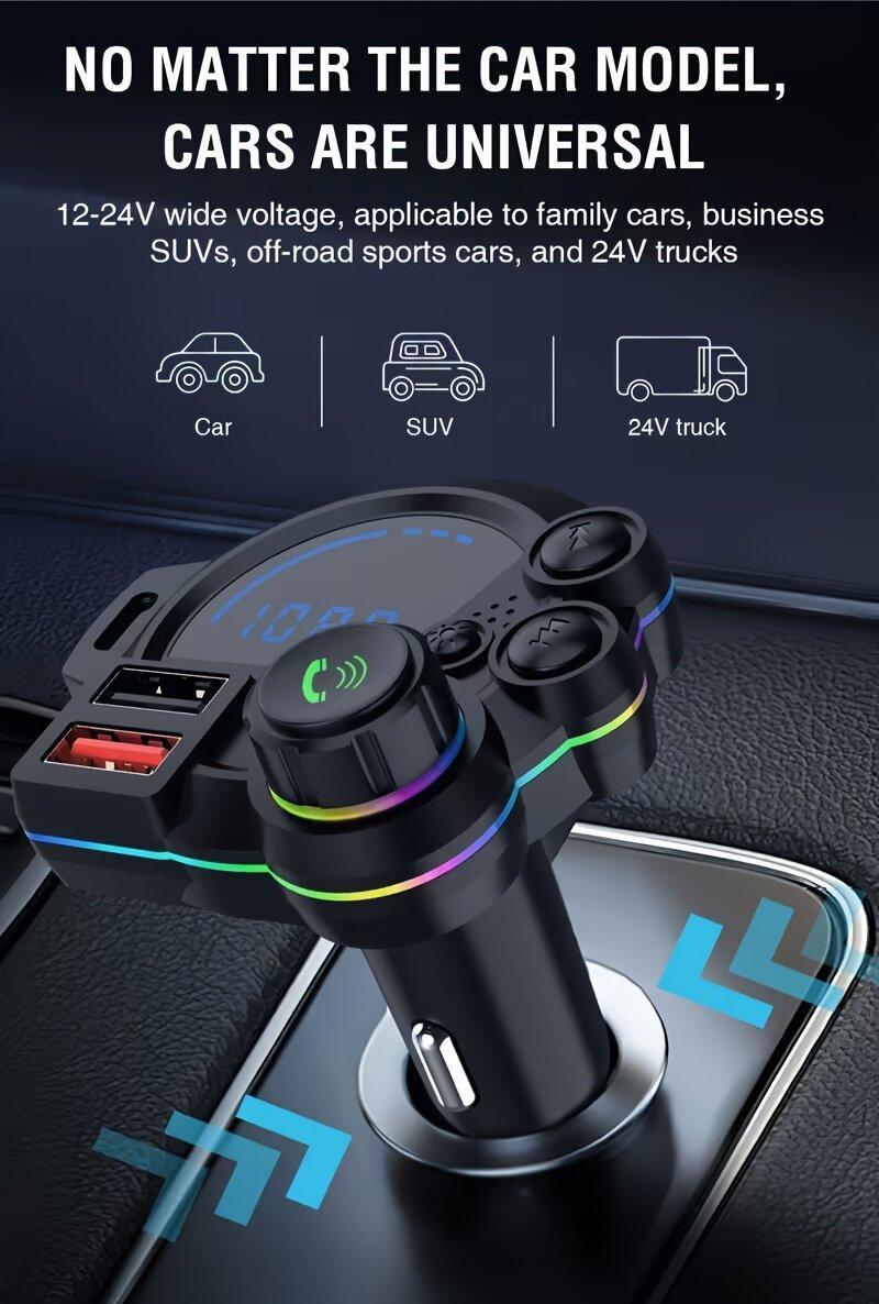 Bluetooth 5.3 Car FM Transmitter, Wireless Radio Adapter with PD 30W & USB Fast Charger, Colorful RGB Light, Hands-free Calling, Bass Music Player for All Cars