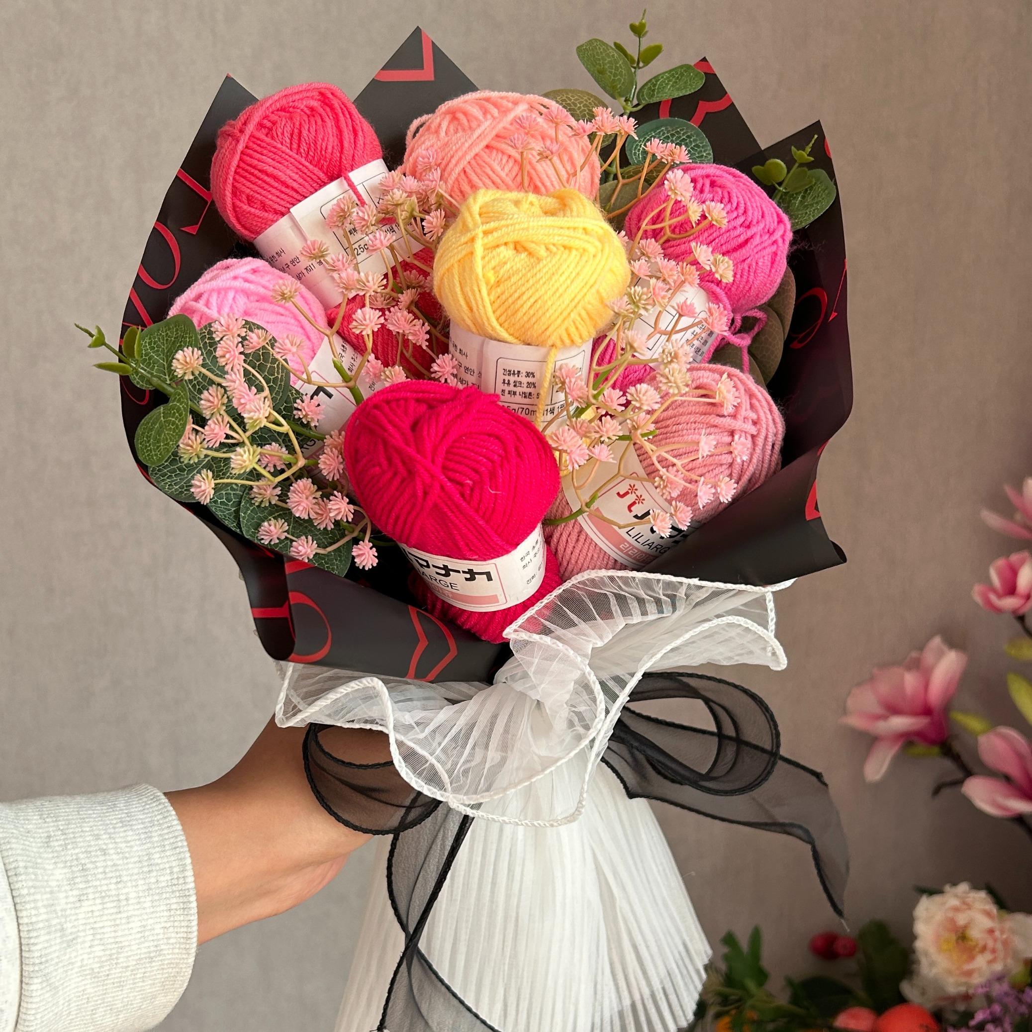 Knitted Bouquet Customizable Gift Anniversary Present with Packaging, Hooked Flower Doll DIY Any Favorite Knit Item Christmas Thanksgiving
