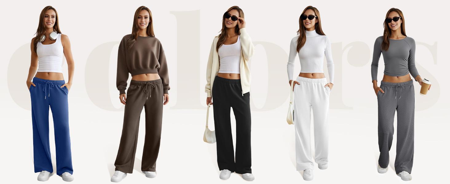 Dlooda Women's Wide Leg Sweatpants with Pockets Elastic Waisted Lounge Casual Trousers in 3+ Colors Y2K Style Loose Fit Bottoms for Daily Wear Cotton Polyester Fabric Minimalist Design - Womenswear pants women SpringStatements
