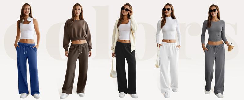 Dlooda Women's Wide Leg Sweatpants with Pockets Elastic Waisted Lounge Casual Trousers in 3+ Colors Y2K Style Loose Fit Bottoms for Daily Wear Cotton Polyester Fabric Minimalist Design - Womenswear pants women