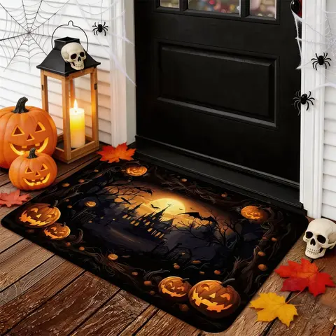 Door Mat Rug, Entrance Doormat, Halloween Entrance Mat, Pumpkin Bat Ghost Design, Non-Slip Low Profile, Kitchen Floor Mat, Party Decor, Home Decoration, front door indoor outdoor bathroom rugs, Boho Style Rug, Decorative Rugs