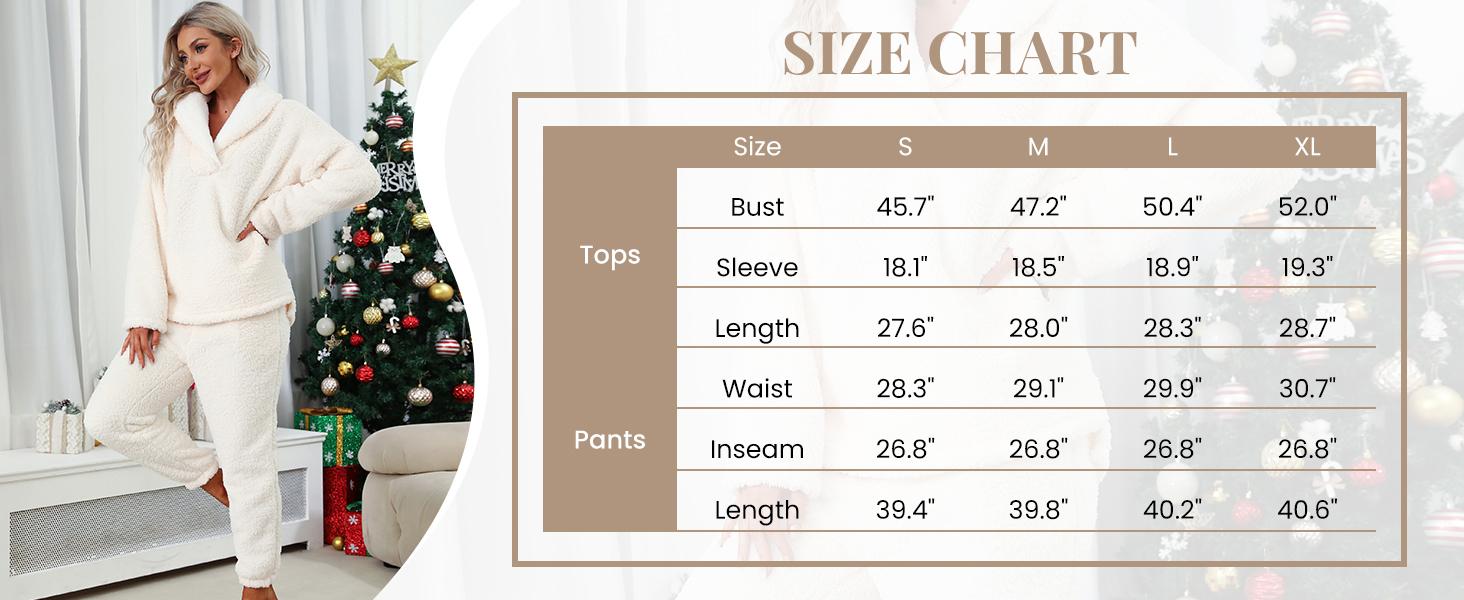 SCUSTY Christmas Suits Womens Fluffy Pajamas Set Soft Fleece Pullover Pants Loose Plush Sleepwear Loungewear Set