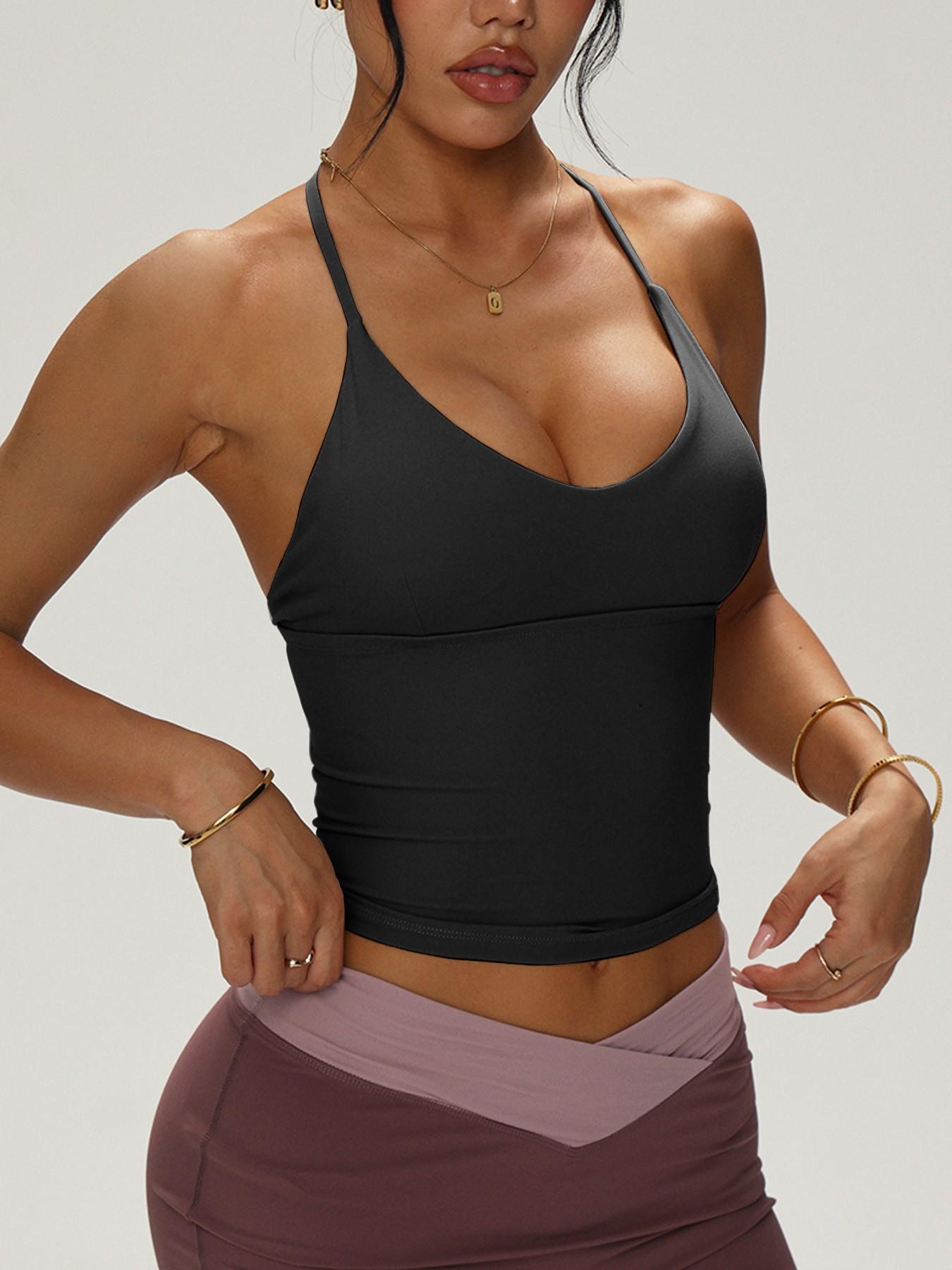 Tkitk seamed Polyester Sporty Backless Top, Backless Sports Tank, Lightweight Breathable Design, Ideal for Cycling & Outdoor Yoga Activities