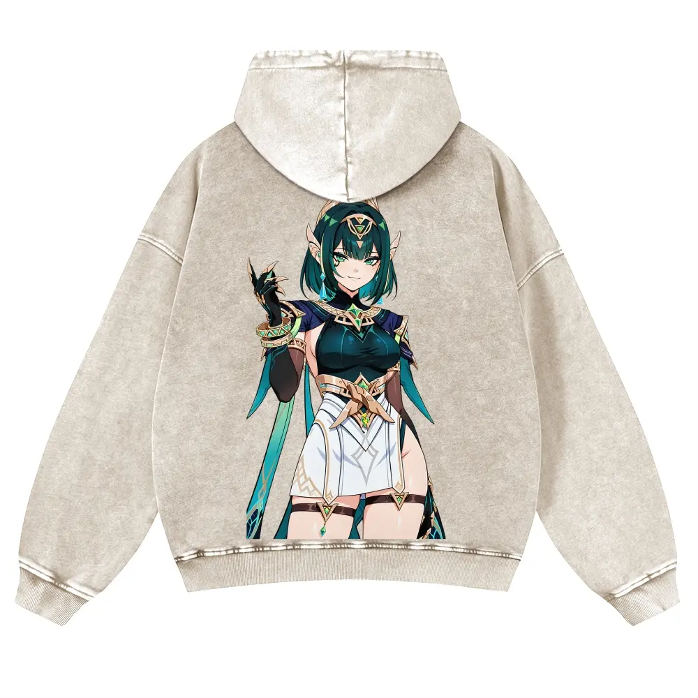Unisex Nefir, Sumeru Information Broker, Exotic Anime Queen Graphic Washed hoodie Personalized Pattern Y2k Clothing Round Neck Washed hoodie,Women's Clothing 100% Cotton, Menswear, Top, Vintage Style,Summer Casual Oversized