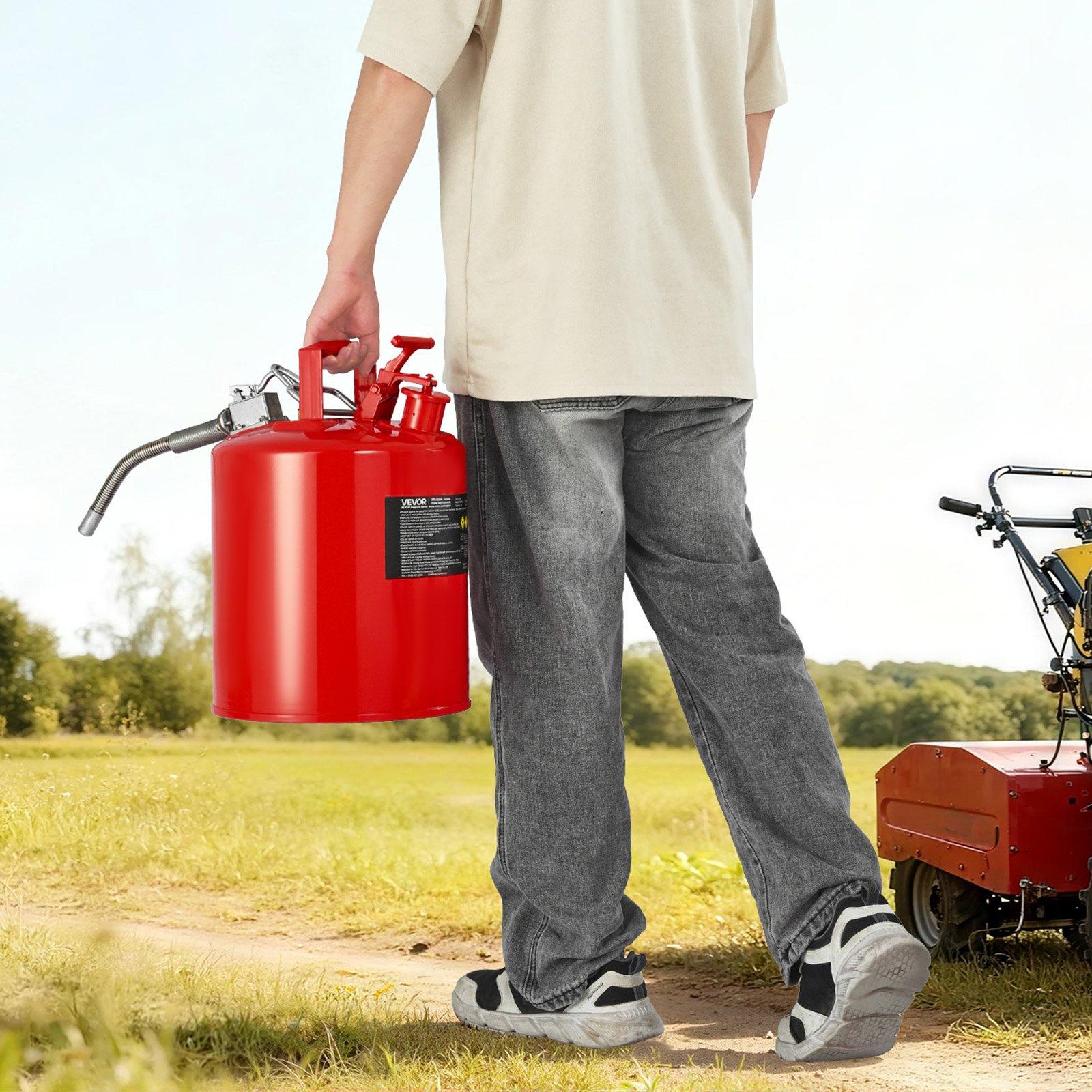 VEVOR Safety Gas Can, 5 Gallon Type II Red Safety Can for Gasoline with Stainless Steel Flame Arrester, Self-Closing Lid & Flexible Metal Spout, Carbon Steel Flammable Storage with Ergonomic Handle