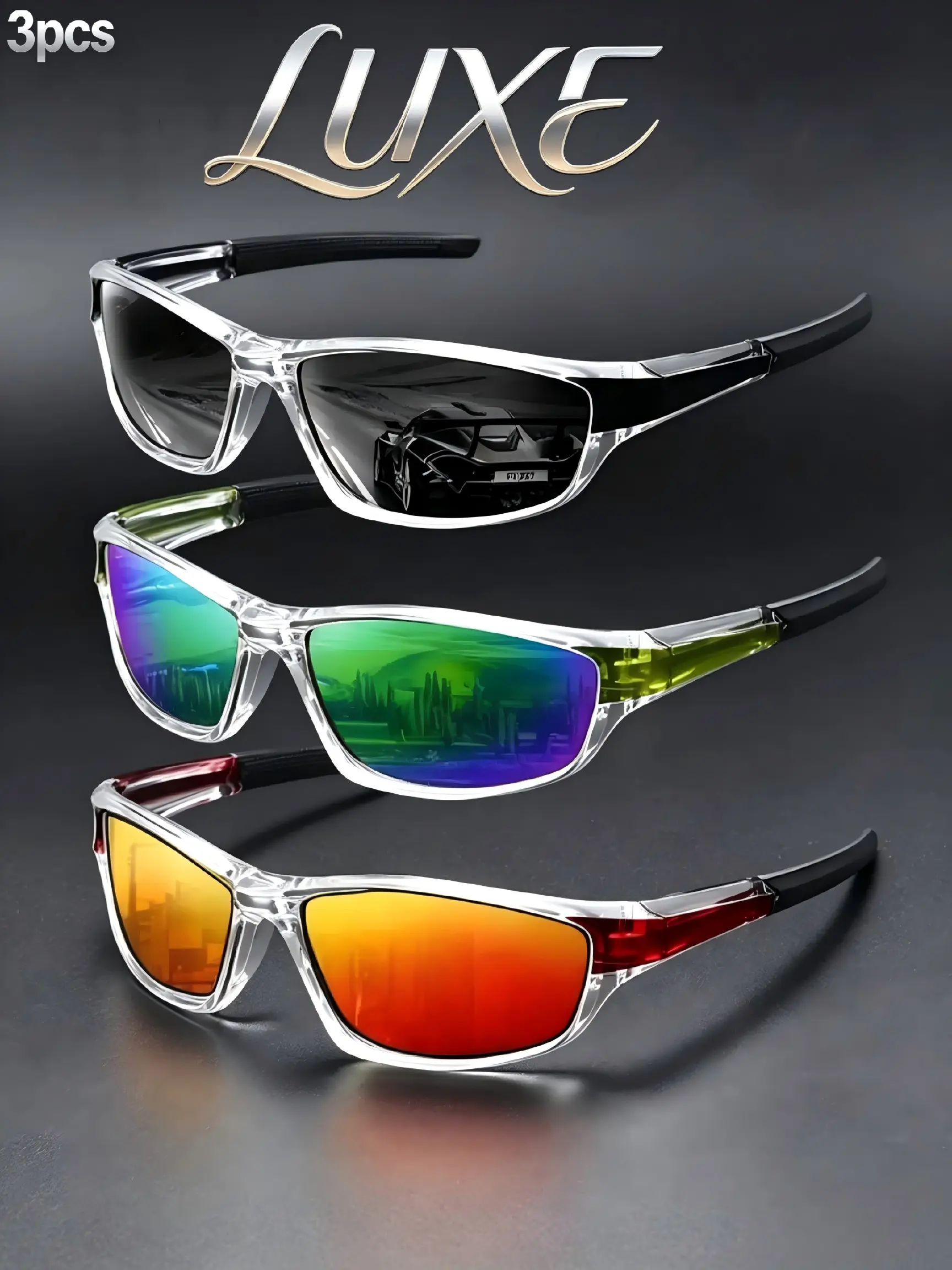 3pcs New European & American Fashion Glasses, Windproof Cycling Goggles, Fishing Driving Eyewear, Versatile Sporty Style Biking Sunglasses