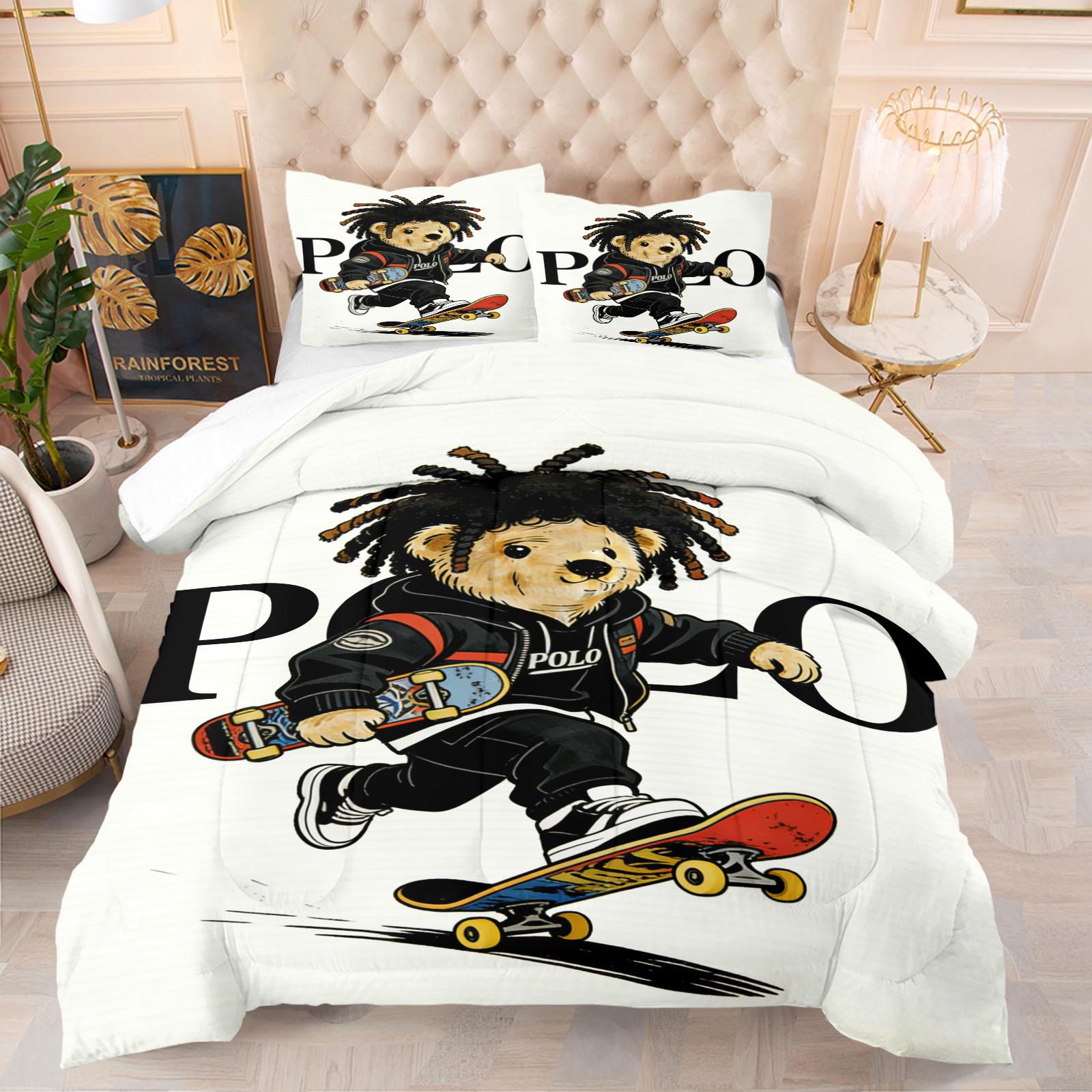 Bamboo Print Pattern Bedding Set, Includes 1 Quilt and 1 or 2 Pillowcases Without Pillow Inserts, Soft Bedroom Decor for Kids or Adults, Perfect Gift