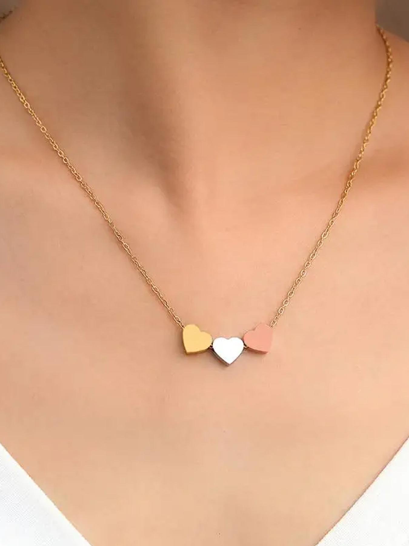 Elegant Stainless Steel Heart Pendant Necklace, Love Heart Necklace, Three-Color Fashion Jewelry for Women, Perfect Gift for Valentine's Day & Mother's Day