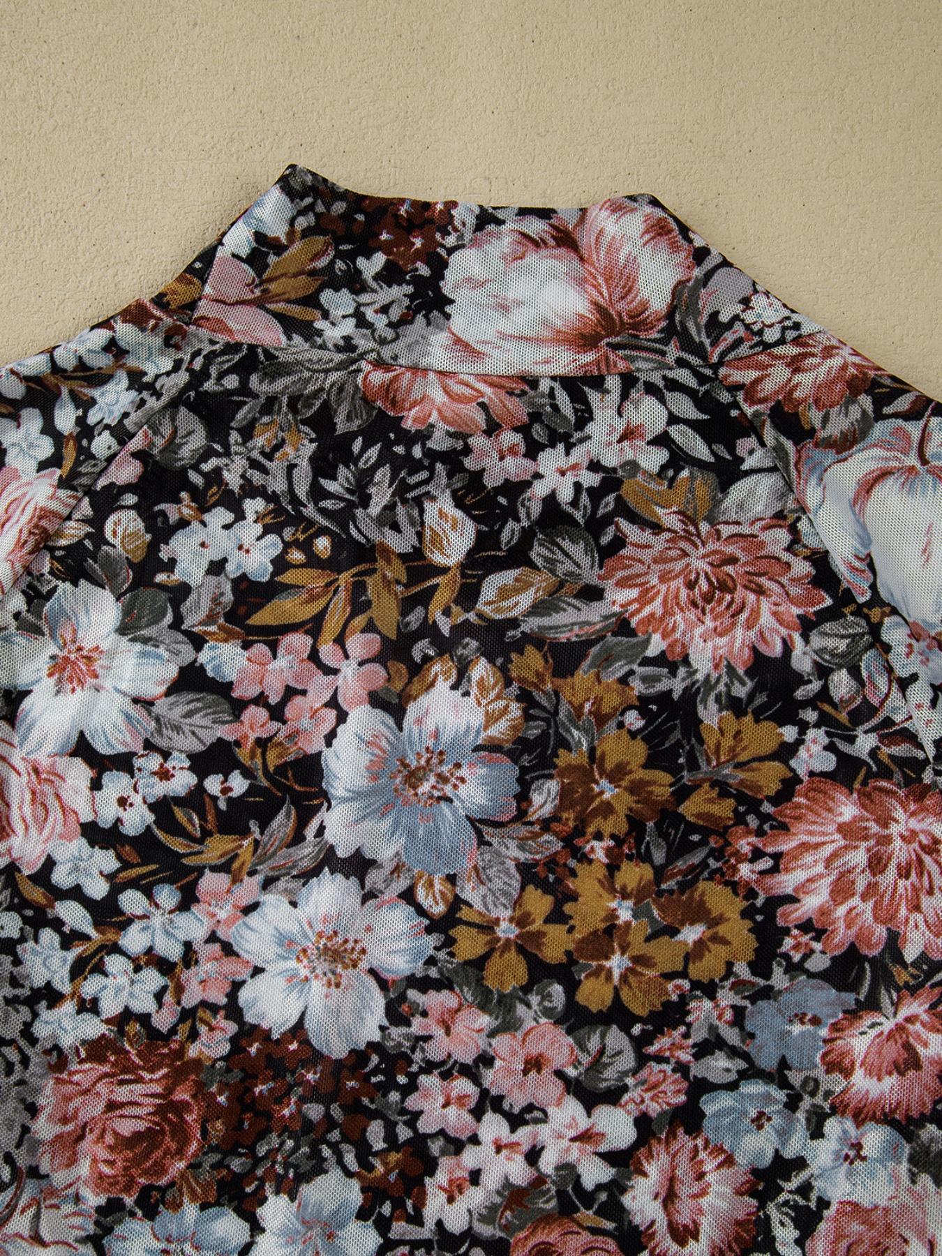 Hotapei Spring Autumn Casual Polyester Floral Slim Fit High Neck Long Sleeve Pullover Top, Women's Fashion Knitwear for Daily Wear