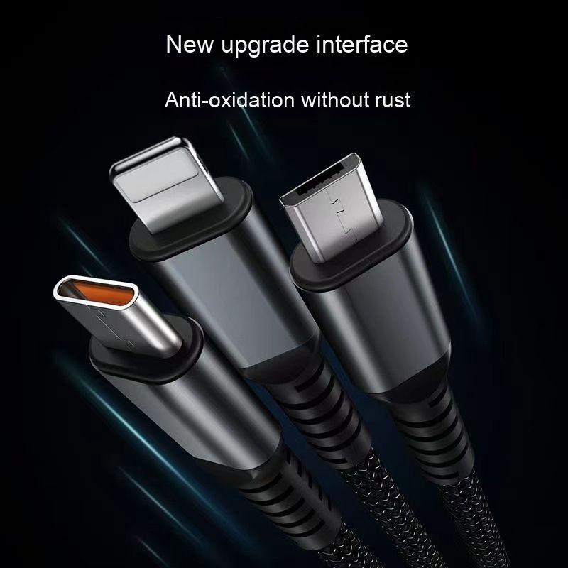 3-in-1 100W Phone Charging Cable, USB to Type-C Fast Charger Cable, Mobile Phone Charger Cable for iPhone 15 14 Samsung Xiaomi Huawei