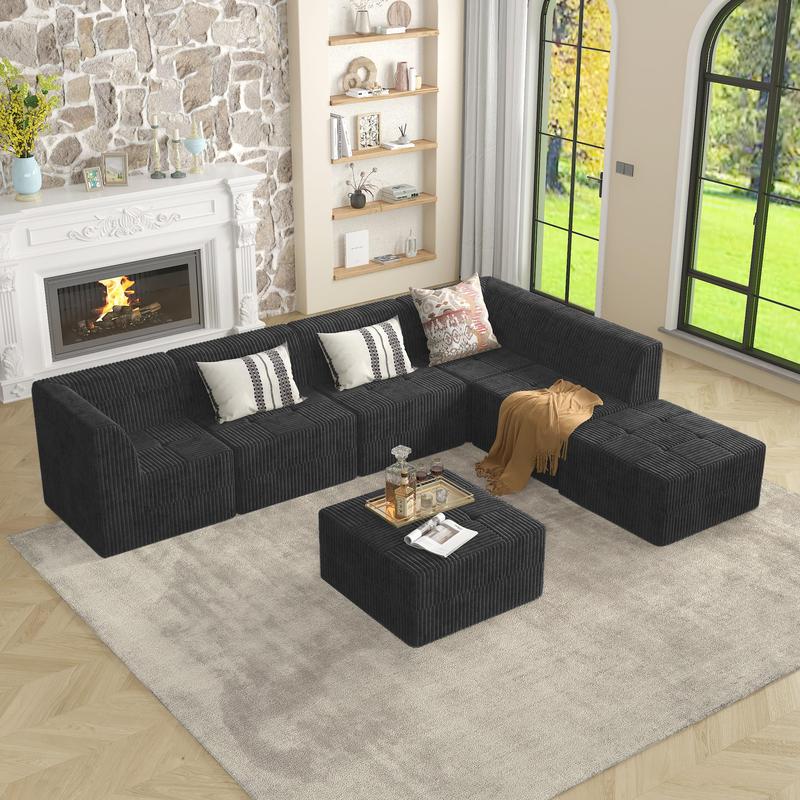 Niccae Ottoman Compressed Sectional Sofa, Modern Minimalist Corduroy Sleeper Couch,Comfy & Space-Efficient for Living Room，(33.07” * 33.07” * 17.13")