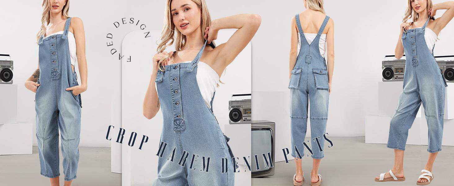 CHARTOU Women's Casual Loose Denim Overalls Harem Jeans Cropped Pants Overalls CHARTOU Women's Casual Loose Denim Overalls Harem Jeans Cropped Pants Overalls