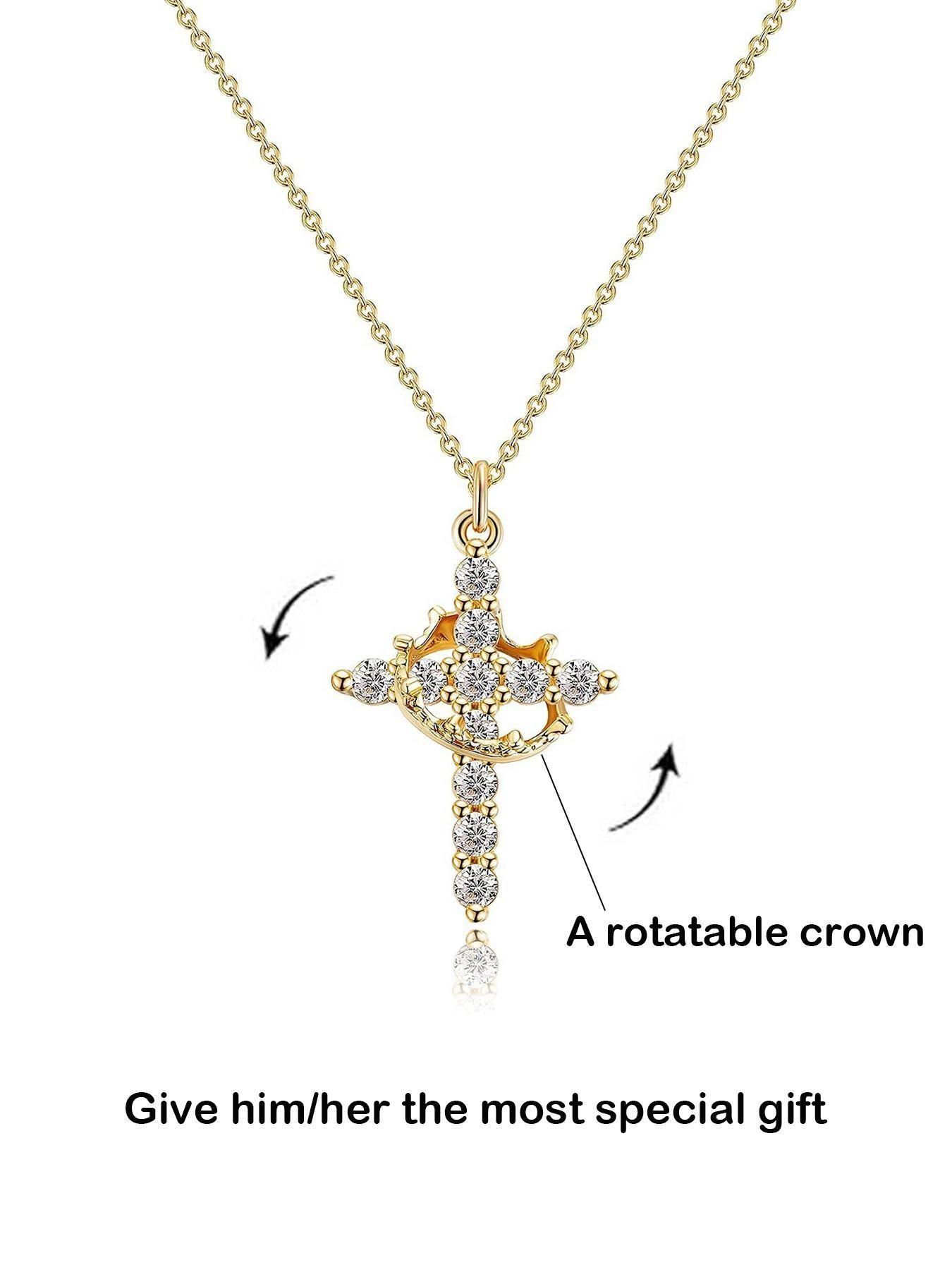 Elegant Rhinestone Cross Pendant Necklace, Fashionable Women's Jewelry, European Style Trendy Accessory, Versatile Lockbone Chain