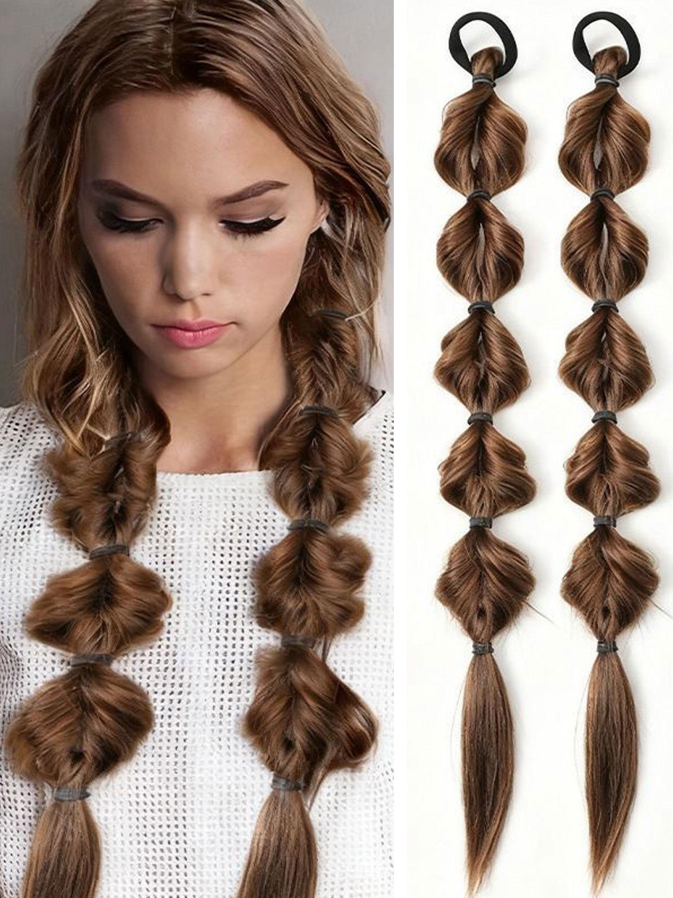 Bubble Ponytail Wig Synthetic Braided Extensions, Hair Ties & Hair Band Included, Ideal for DIY Daily Wear, Versatile Hairpiece Accessory