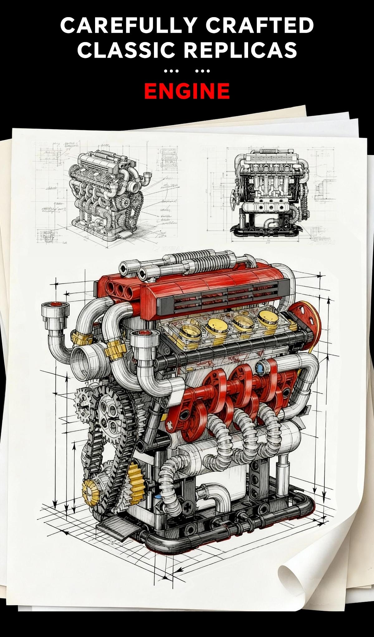 538pcs V8 Engine Sets Motorized Simulation Model Technical Building Blocks Car Parts Bricks DIY Toys Festival Gifts Boys Adult