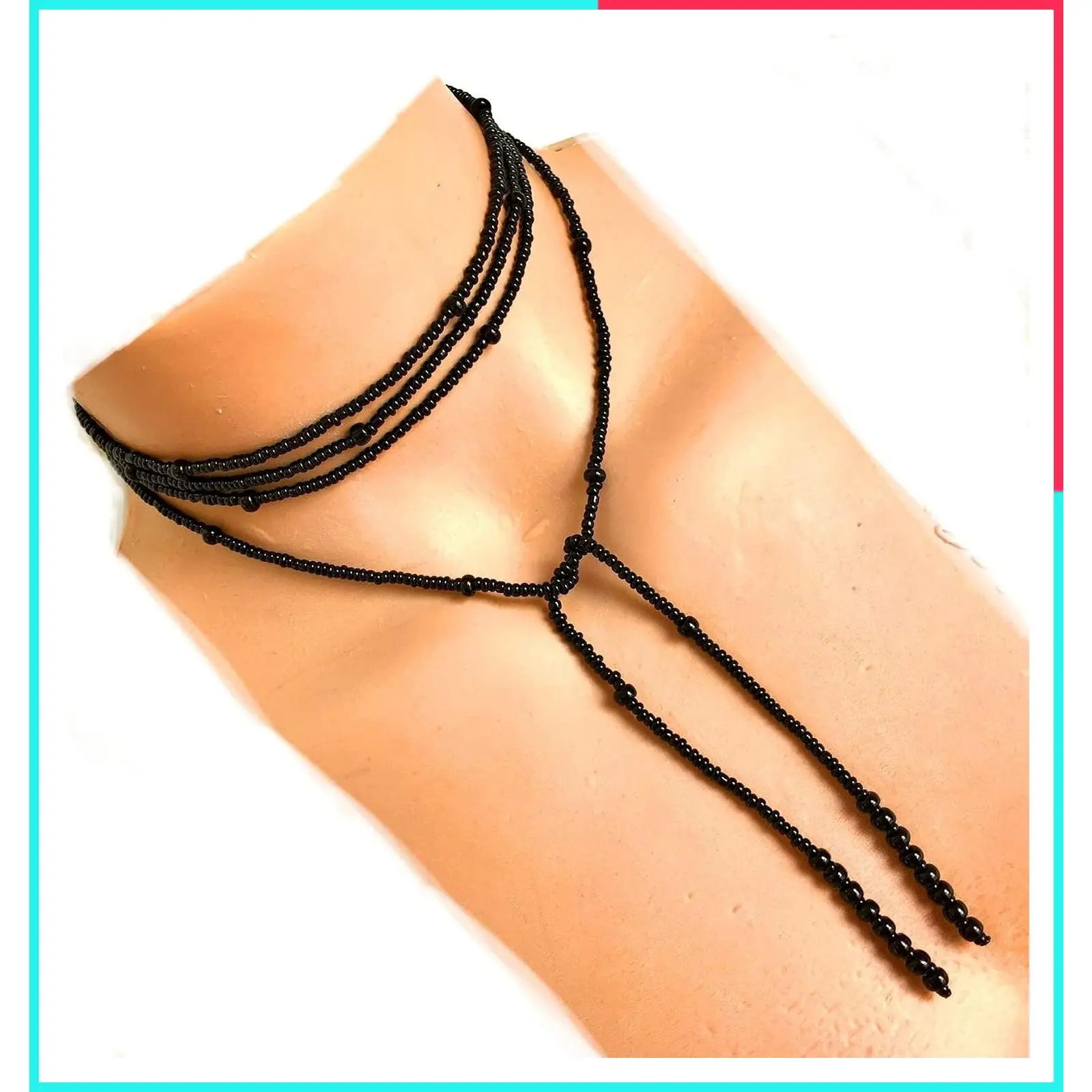Black Seed Bead Wrapped Necklace, Long Layered Boho Lariat Choker, Tie Choker, Christmas Gift for Women