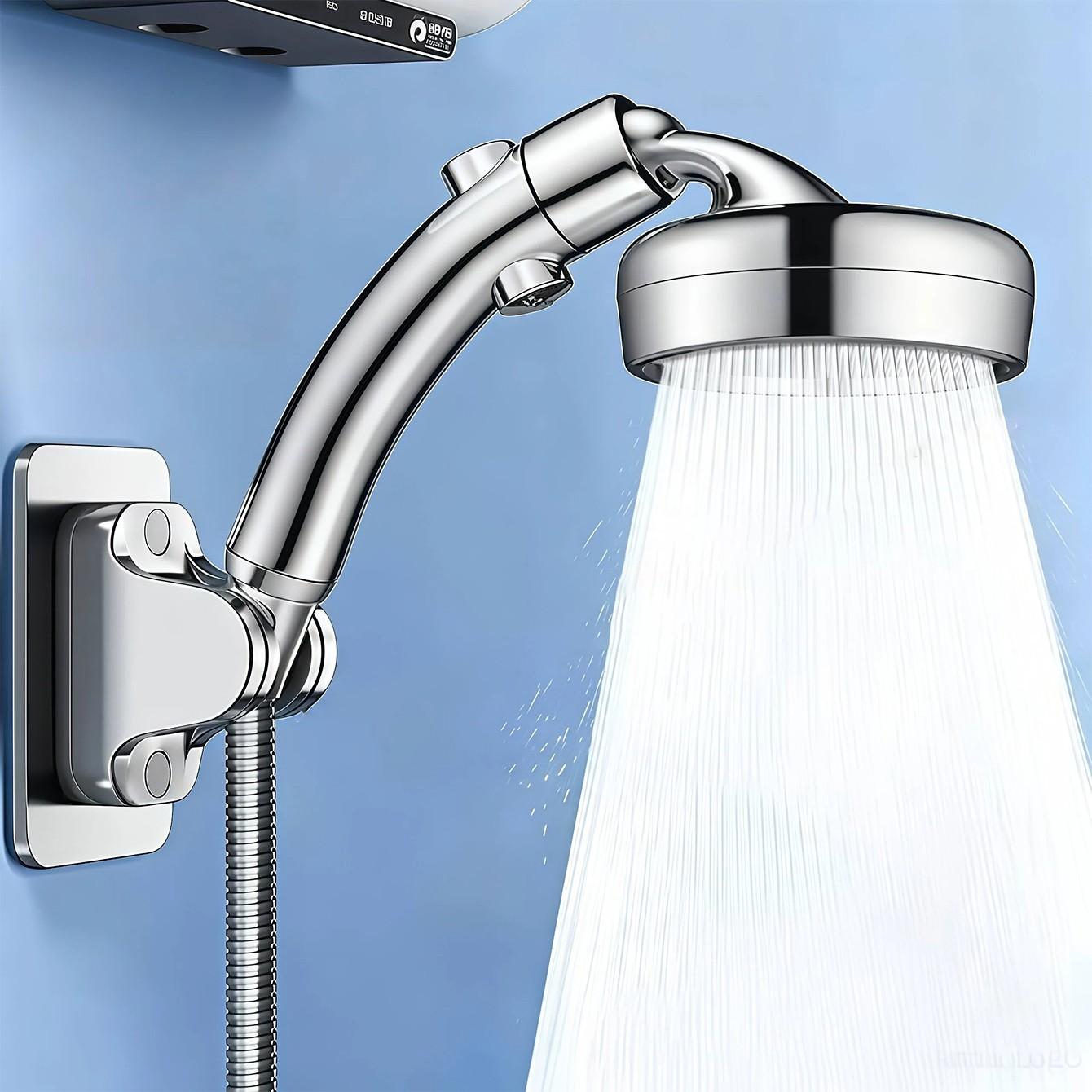 3-Piece Adjustable Shower Head Set, G1/2 Interface, 150cm Flexible Hose, Wall-Mounted Bracket, No Drilling Required, Bathroom Faucet Accessories